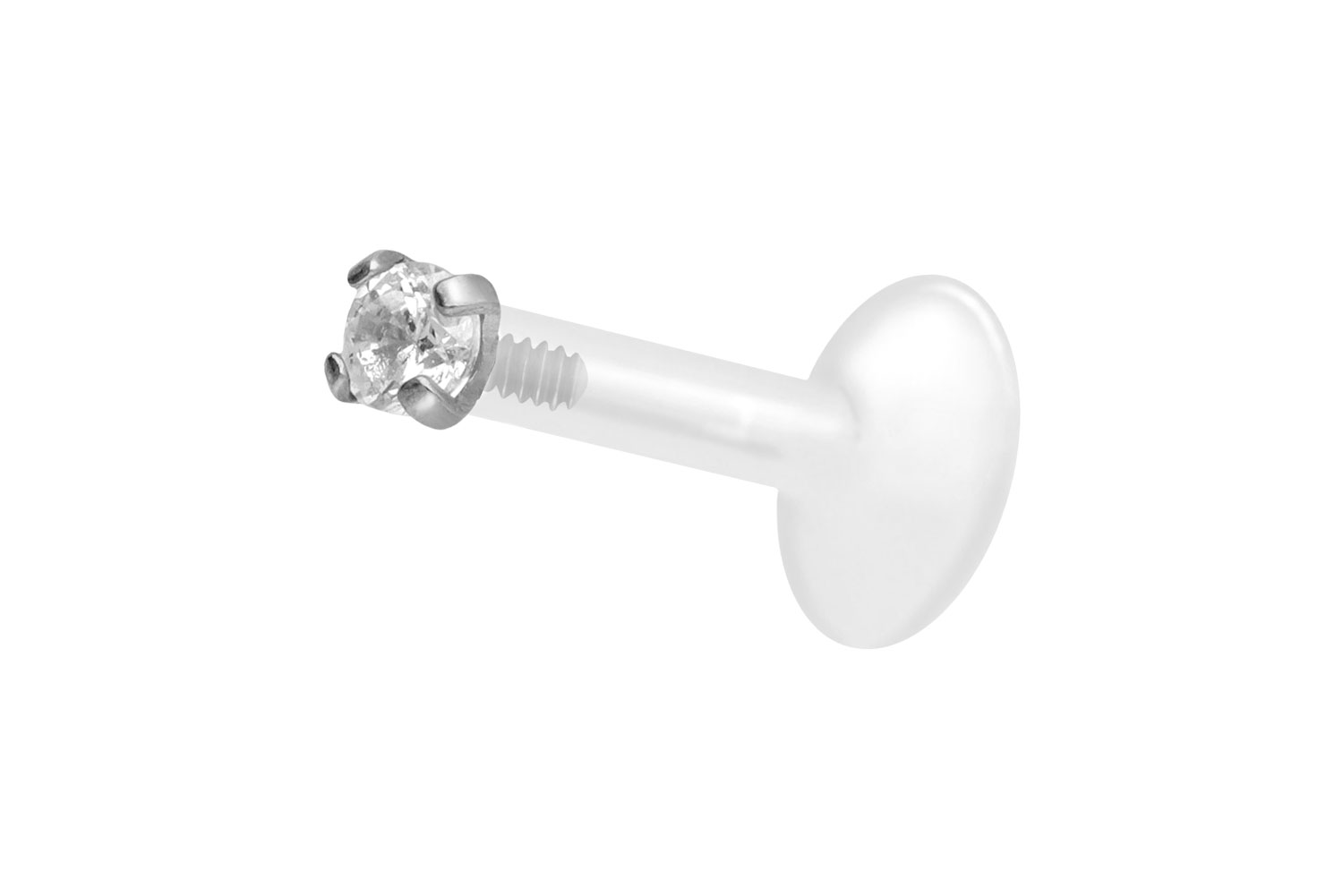 PTFE Labret Piercing mit Innengewinde + Titan-Aufsatz EINGEFASSTER KRISTALL